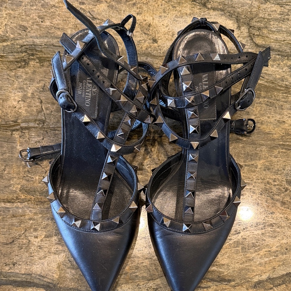 Valentino Black Strappy Studded Heels